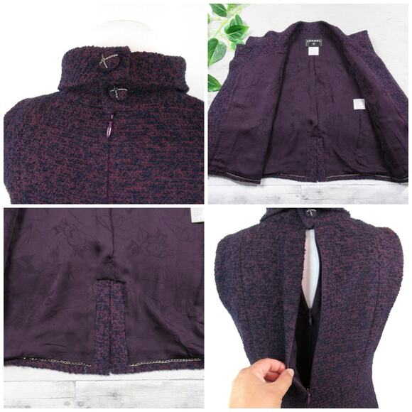 CHANEL Wool-Cashmere Tweed Mock Collar Dress & Double-Breasted Tweed Jacket Set - Picture 9 of 14